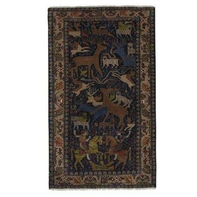 Vintage Abstract Animal Garden Caucasian Rug 2'12'' x 4'8''