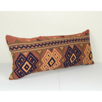 Organic Embroidered Rare Pattern Turkish Pillow, Organic Wool 9" x 22"