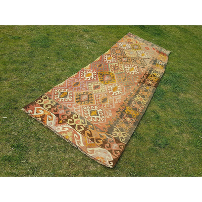 3 X 9 Foot Old Handmade Orange Green Color Large Turkish Hall Kilim Rug Runner