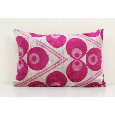 Ikat Velvet Pillow - Pink Evil Eye Lumbar Cushion Cover
