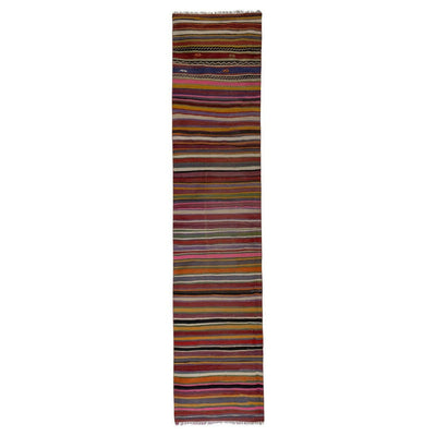 Simple And Plain Turkish Organic Dyed Kilim Stair Runner - Hallway Carpet
