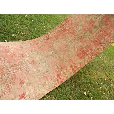 Vintage Oushak Turkish Rug - Handwoven Pale Faded Color Carpet 4'6'' x 12'8''