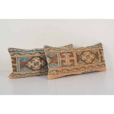 Set Anatolian Lumbar Rug Pillow, Ethnic Pillow Cover, Ethnic Vintage Handmade