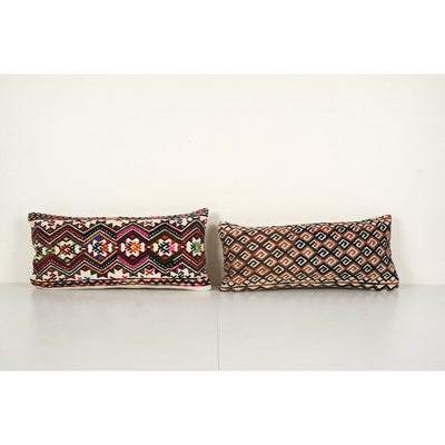 Vintage Turkish Kilim Pillow Set - Organic Embroided Cushion Cover