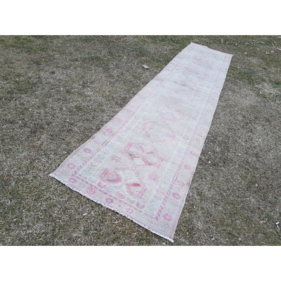 Vintage Pale Long Runner Rug Kurdish Handwoven Wool Herki Carpet 2'11'' x 13'4''