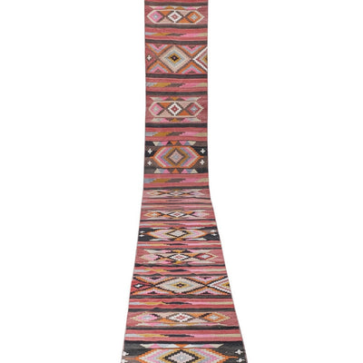 Vintage Geometric Pastel Turkish Kilim Runner Rug - Stair Rug
