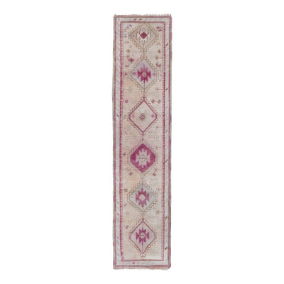 Handknotted Mid 20th Century Pink Vintage Herki Runner 2'8'' X 11'6''