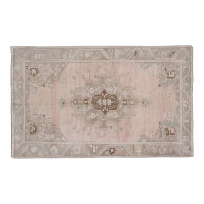 Vintage Geometric Oriental Turkish Neutral Pale Color Oushak Rug 5'6'' x 8'7''