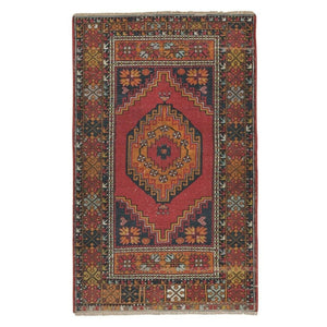 Vintage Hand-Knotted Anatolian Village Rug, Traditional Wool Carpet 3'7" X 5'5"