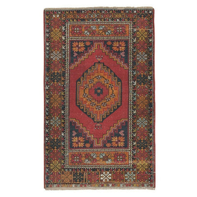 Vintage Hand-Knotted Anatolian Village Rug, Traditional Wool Carpet 3'7" X 5'5"