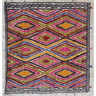 Table Decor Miniature Embroidered Turkish Kilim Rug,Handwoven Square 1.4x1.5 ft