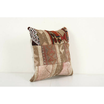 Square Faded Turkish Patchwork Rug Pillow