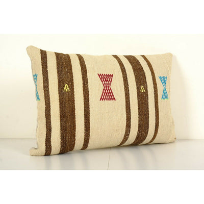 Geometric Pattern Turkish Kilim Pillow Cover, Cottage Decor Kilim Lumbar Pillow