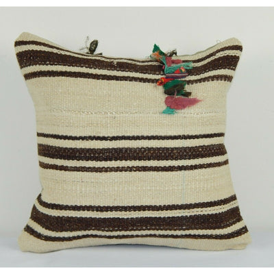 16" X 16" Unique Organic Turkish Hemp Kilim Pillow