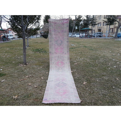 Vintage Neutral Runner Rug Kurdish Handwoven Wool Herki Carpet 2'8'' x 13'1''