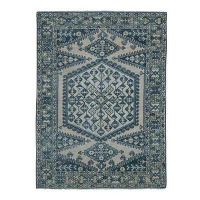Authentic Turkish Oushak Blue Handmade Wool Rug with Rich Border 5' X 6'8"