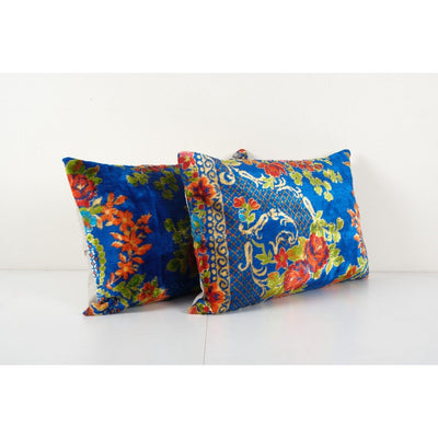 Blue Velvet Vintage Pillow Cover, Set of Two Boho Tribal Turkish Pillow Case