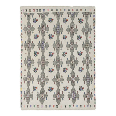 Vintage Oriental Floral Embroidery Jajim Kilim Rug 5'11" X 7'5"