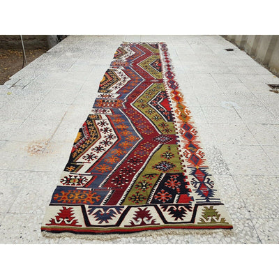 2'11'' x12''10'' Long Handmade Staircase Turkish Wool Kilim Kelim Rug Runner