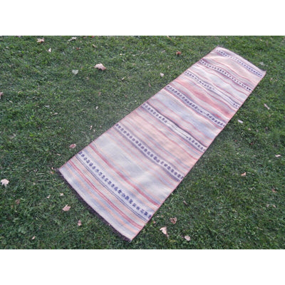 Vintage Organic Striped Turkish Kilim Runner 2'4'' x 8'4''