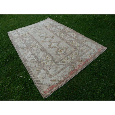 Vintage Turkish Geometric Milas Wool Low Pile Rug