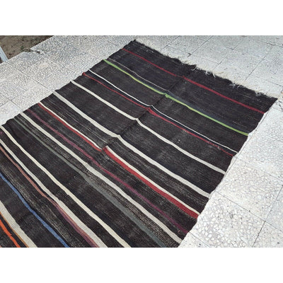 Mid Century Handwoven Brown Color Wide Goat Hair Kilim Rug Runner 5.2 X11.1 ft.