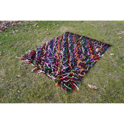 Vintage Colorful Wool Turkish Shaggy Tulu Rug 4'7" X 5'5"