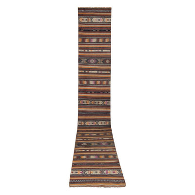 Mid Century Turkish Long Kilim Runner With Modern Design - Stair and Hallway Rug