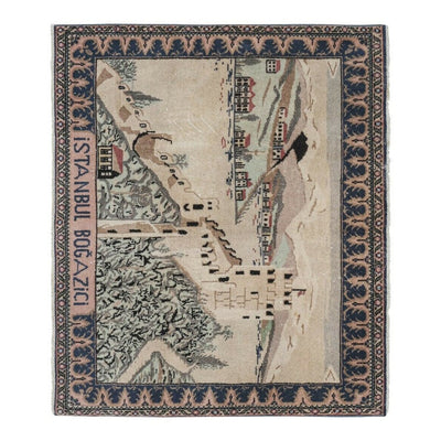 Handknotted Istanbul Bogazici Bridge Pictorial Rug 4'3'' x 5'1''
