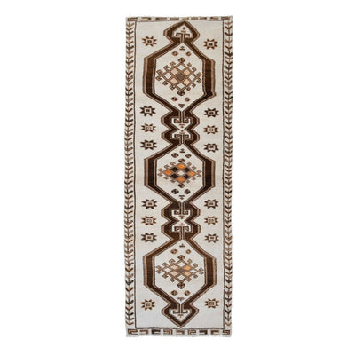 Vintage Turkish Geometric Hand-Knotted Herki Runner Rug 3'10" X 12'1"