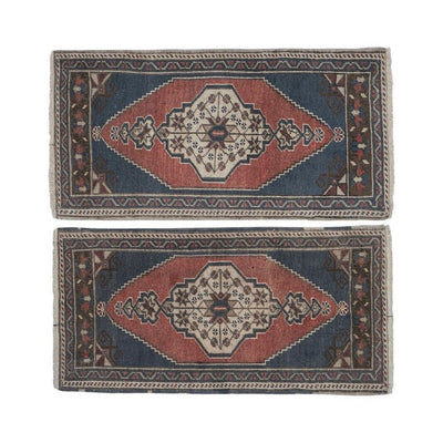 Red Turkish Vintage Handmade Geometric Anatolian Rug - Set of Two
