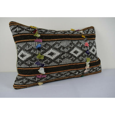 Sofa Kilim Lumbar Pillow Cover, Vintage Handwoven Large Kelim Cushion 24''x15''