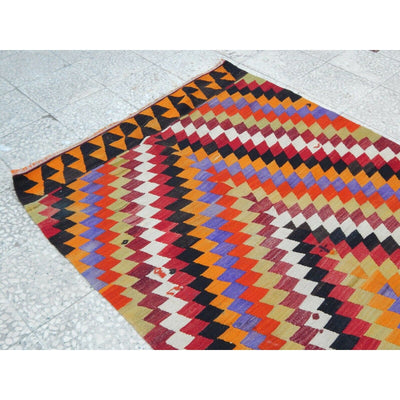 4.1x10.7FT Vintage Handmade Wide Multi Colored Entryway Turkish Kilim Runner Rug