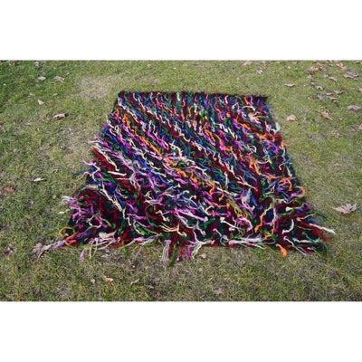 Vintage Colorful Wool Turkish Shaggy Tulu Rug 4'7" X 5'5"