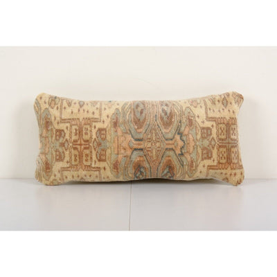 Lumbar Pillow Cover, Bohemian Antique Carpet Pillow, Oushak Oblong Bedding Decor