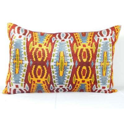 16" x 24" Ikat Velvet Pillow Cover, Silk Lumbar Cushion Cover, Throw Pillows
