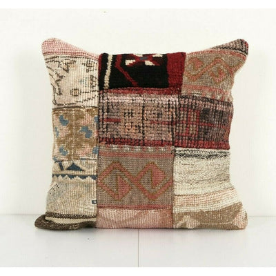 Vintage Square Turkish Patchwork Rug Pillow