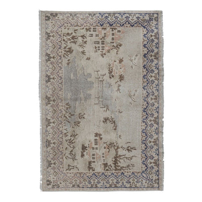 Mid 20th century Art Deco Pictorial Turkish Oushak Rug 3'7'' x 5'3''