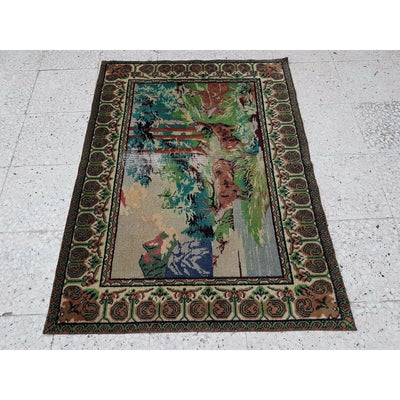 3.2 X 4.3f Animal Pattern Wall Rug Vintage Handmade Wall Hanging Tapestry Carpet
