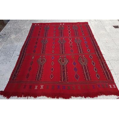 Jajim Vintage Handmade Kilim Rug, Flat weaving Home Office Decor Kelim 5.3x6.8ft