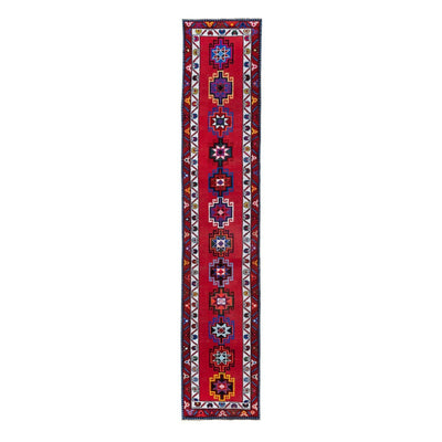 Handknotted Colorful Turkish Herki Runner Rug - Hallway Carpet 2'6" X 12'4"