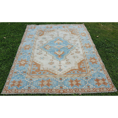 1970s Vintage Turkish Oushak Blue Rug - Dining Room Carpet 5'9'' X 7'5''