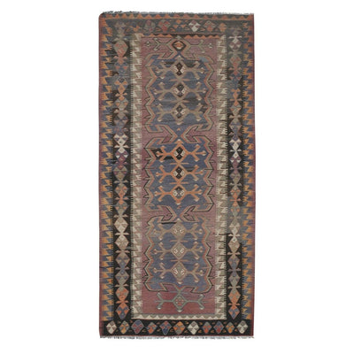 Vintage Turkish Anatolian Purple Wool Room Size Kilim Rug - Oushak Tribal Kilim
