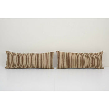 10" x 26" Set Vintage Striped Organic Hemp Kilim Pillow