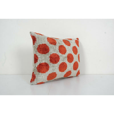 Ikat Red Polka Dot Pillow Cover - Silk Velvet Lumbar Pillow Cover