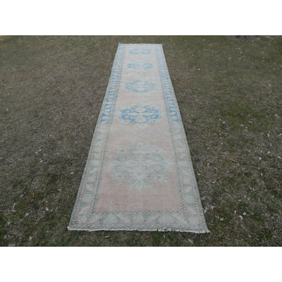1970s Vintage Turkish Oushak Rug Runner- Pastel Hallway Carpet 2'12'' X 11'3''