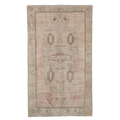 Vintage Geometric Oriental Turkish Neutral Pale Color Oushak Rug 5'7" X 9'5"