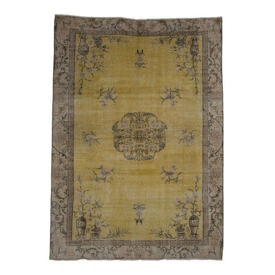 Vintage Handmade Yellow Color Oriental Oushak Khotan Rug 6.3 x 8.8 ft.