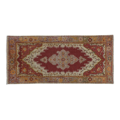 Vintage Red and Pink Turkish Oushak Rug - Kitchen Rug 3'5" X 7'4"