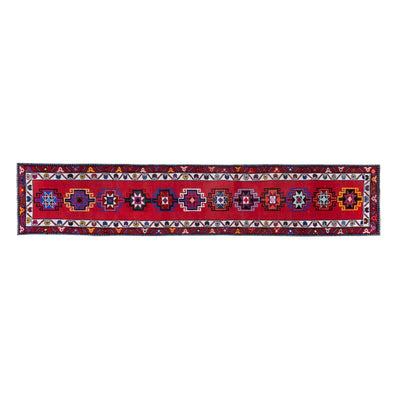 Handknotted Colorful Turkish Herki Runner Rug - Hallway Carpet 2'6" X 12'4"